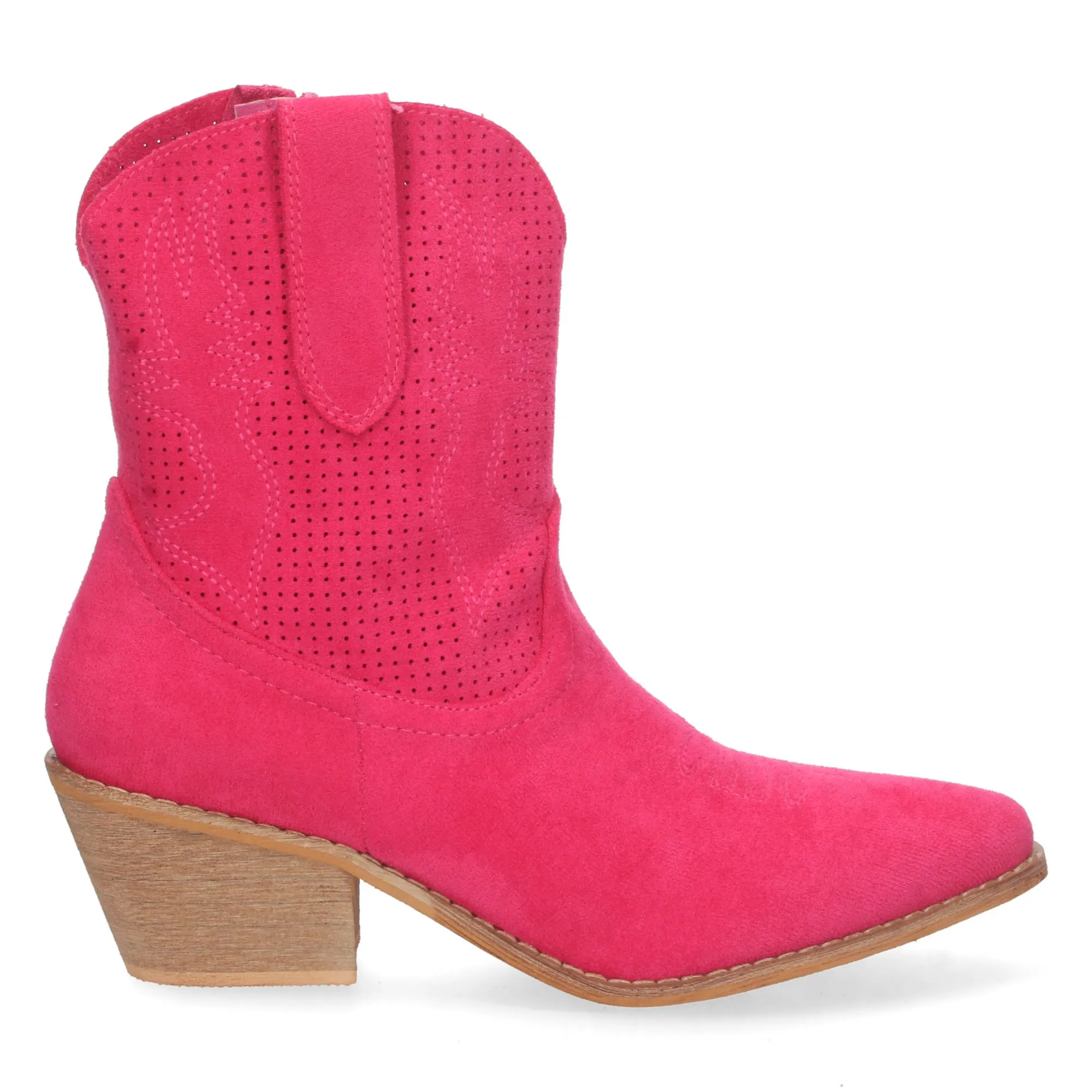 Botines cowboy camperos de tacón bajo para mujer fucsia