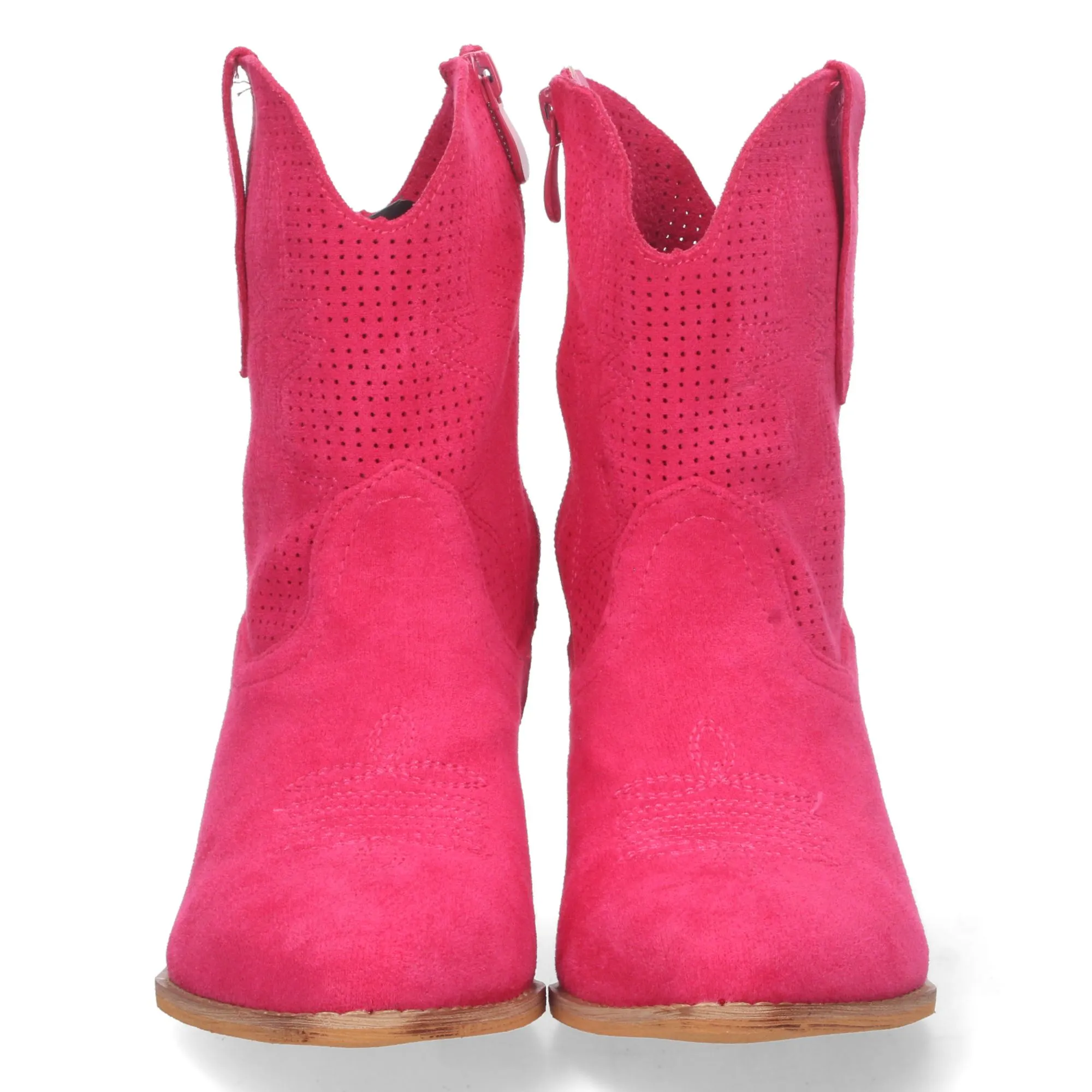 Botines cowboy camperos de tacón bajo para mujer fucsia