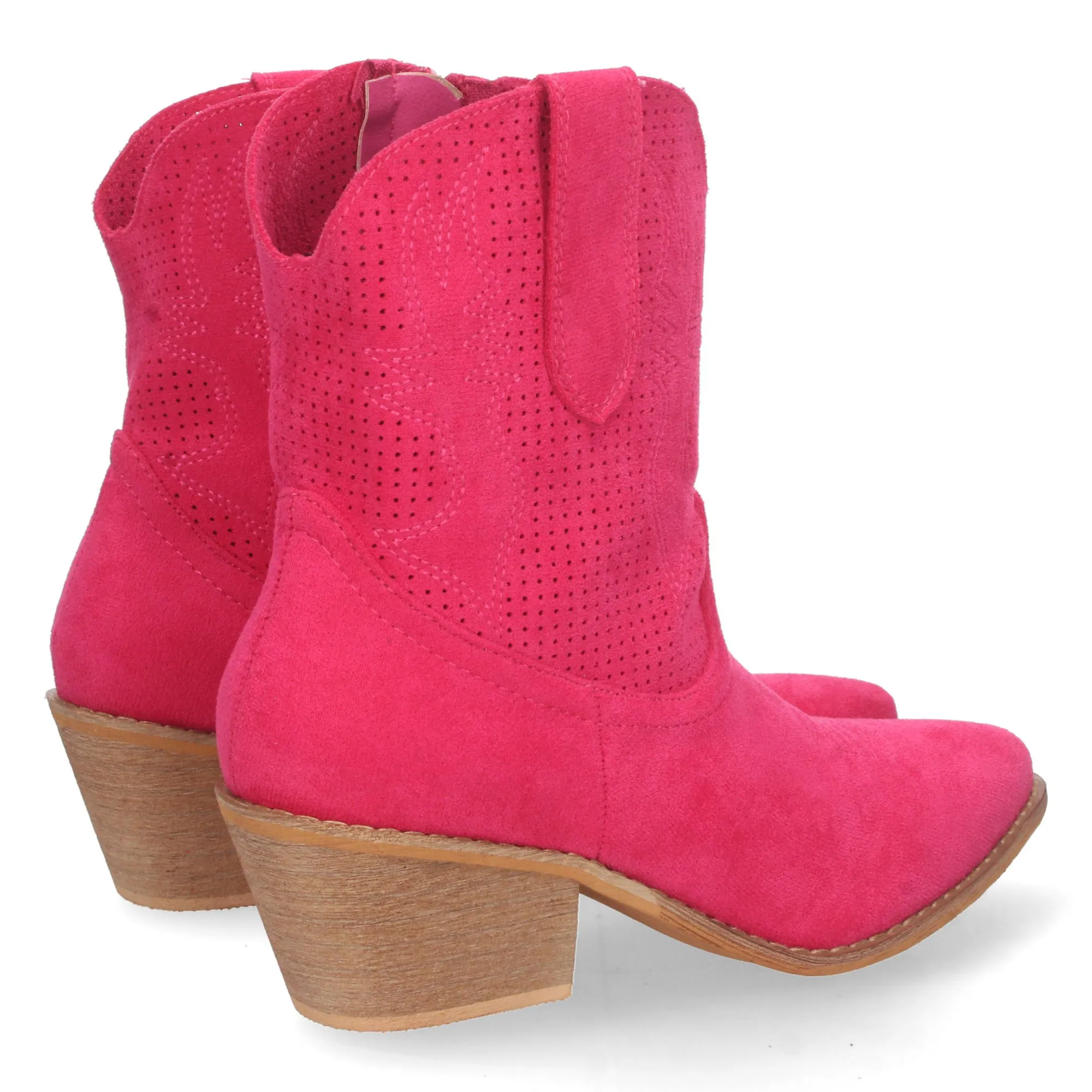 Botines cowboy camperos de tacón bajo para mujer fucsia