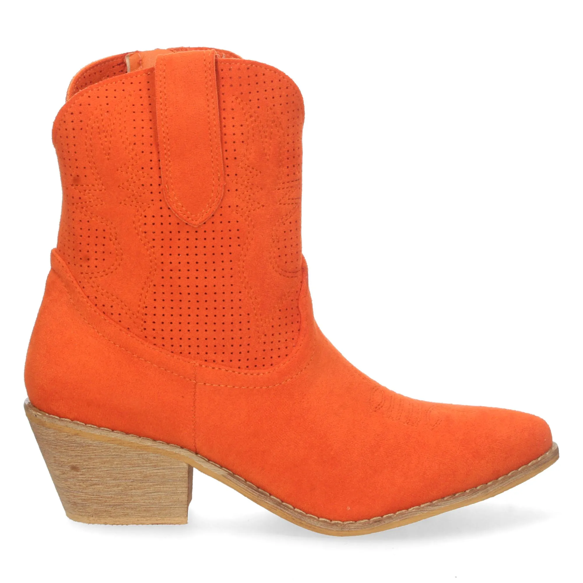 Botines cowboy camperos de tacón bajo para mujer naranja