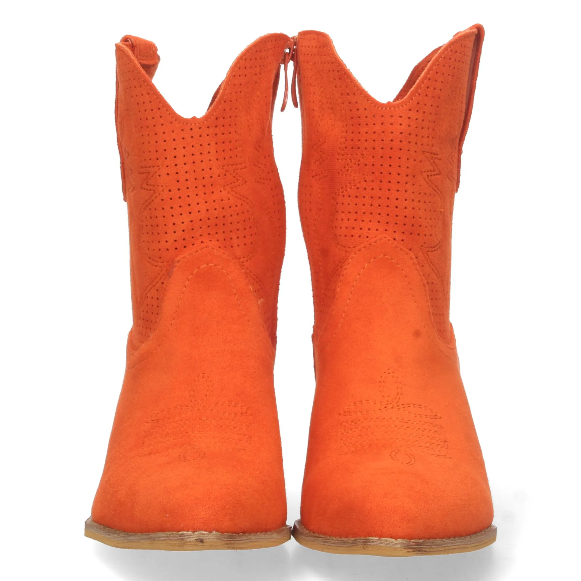 Botines cowboy camperos de tacón bajo para mujer naranja