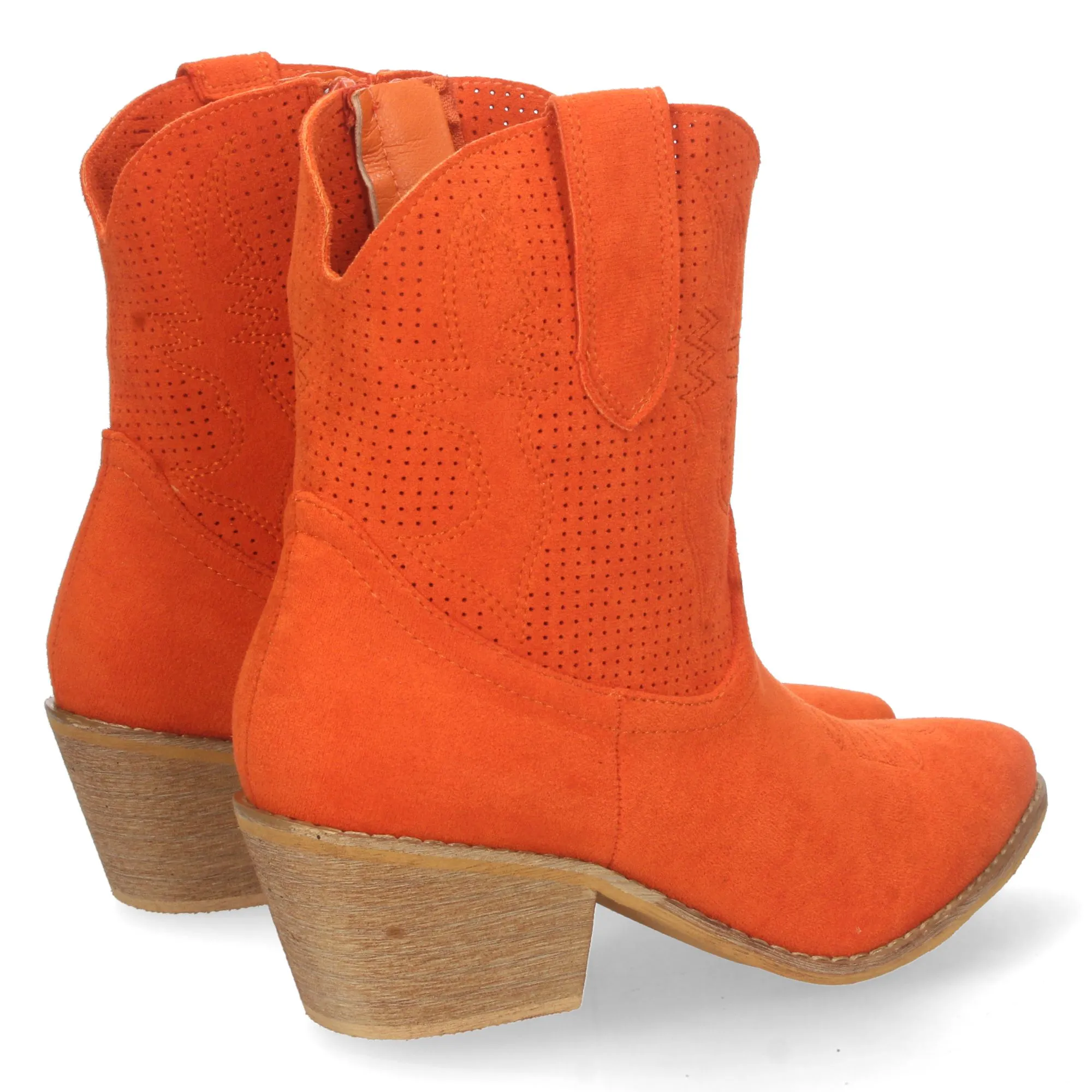 Botines cowboy camperos de tacón bajo para mujer naranja