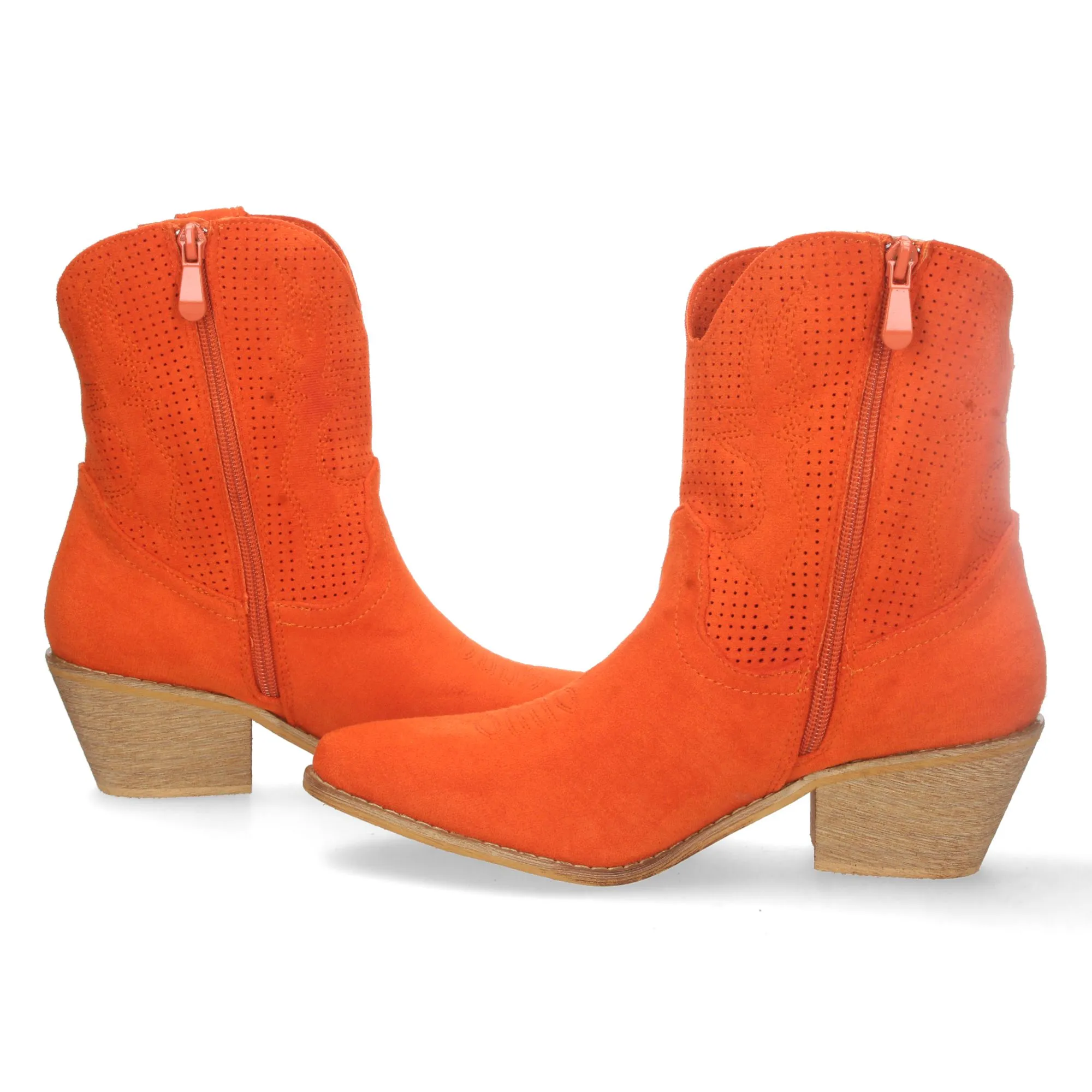 Botines cowboy camperos de tacón bajo para mujer naranja