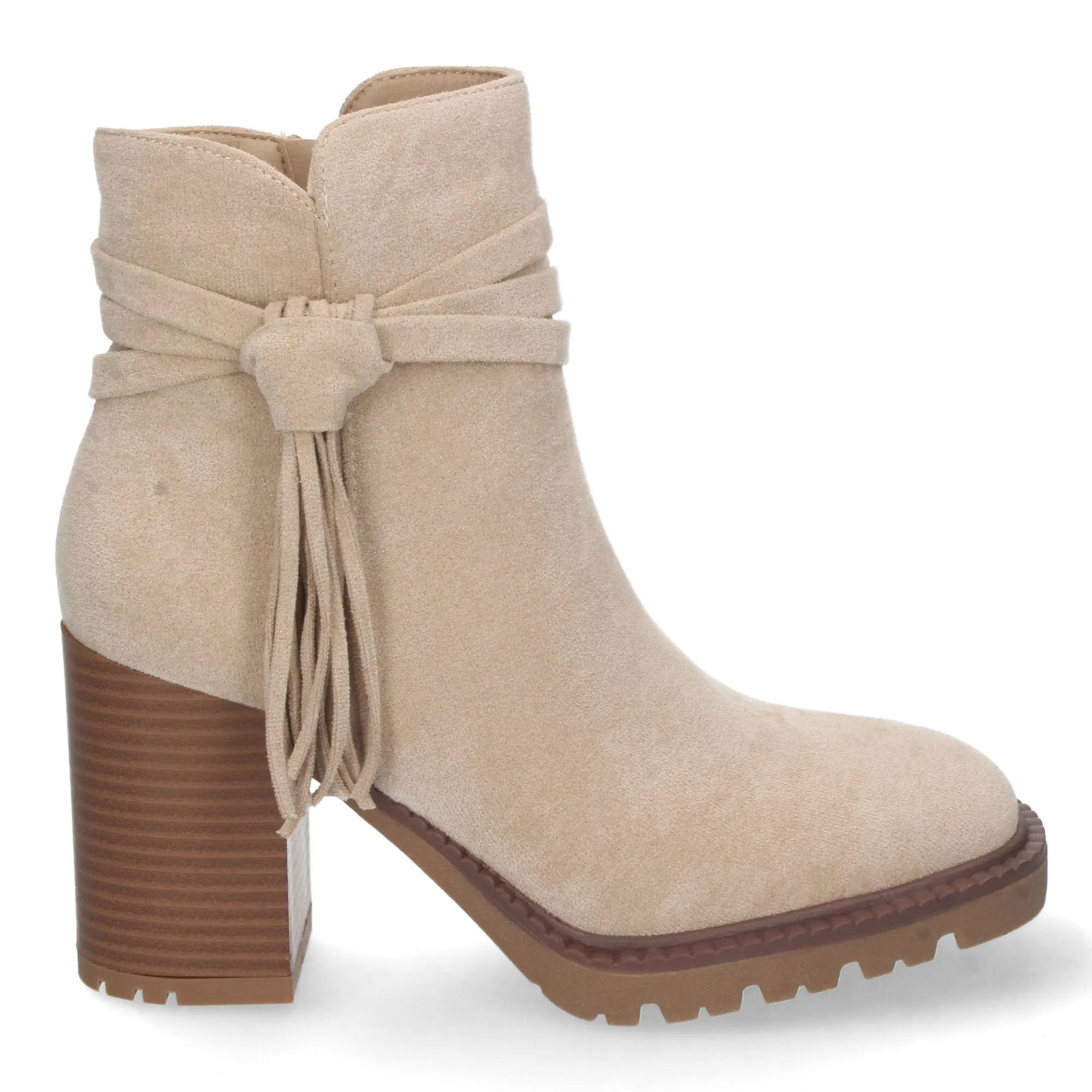 Botines de tacón alto con flecos en caña mujer color beige