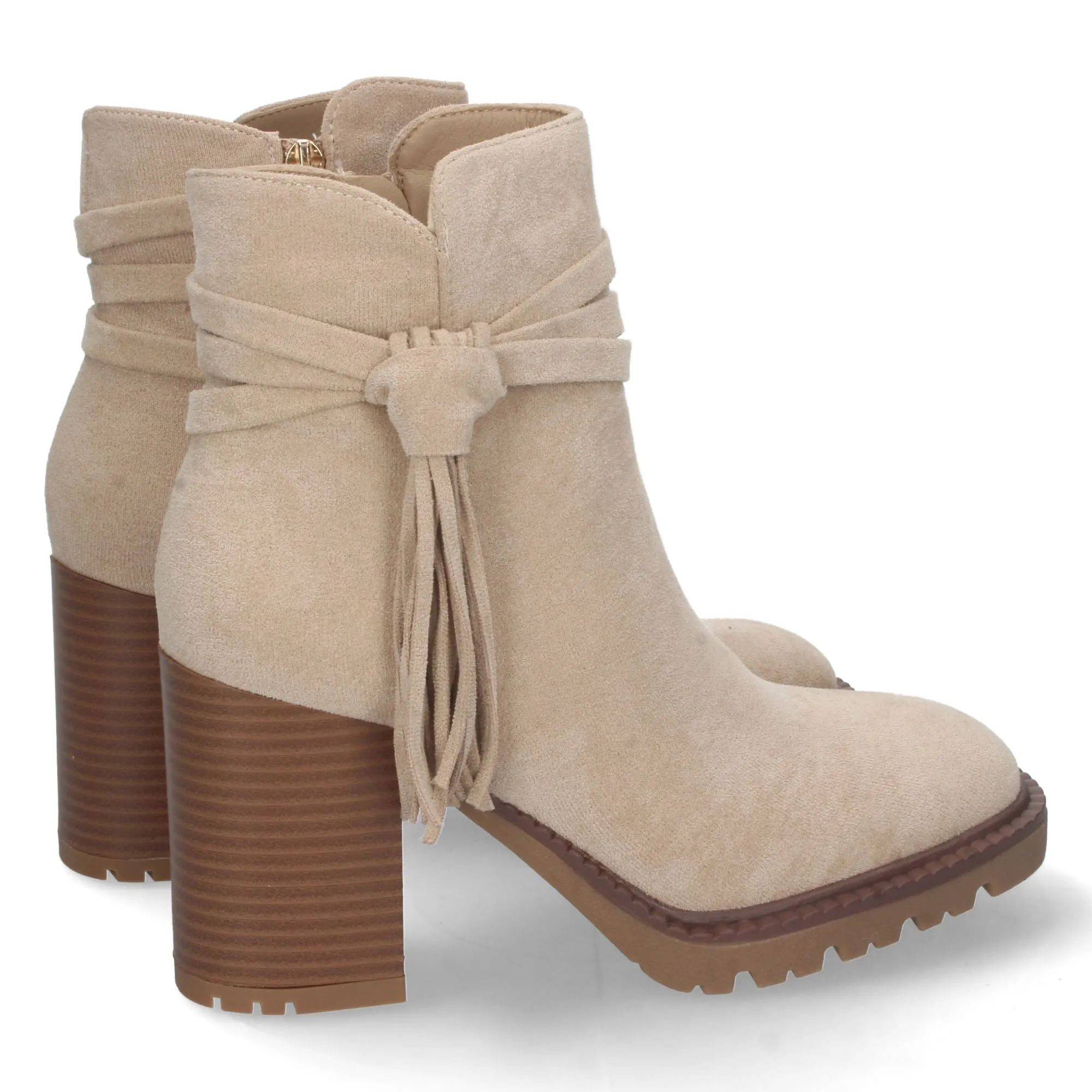 Botines de tacón alto con flecos en caña mujer color beige