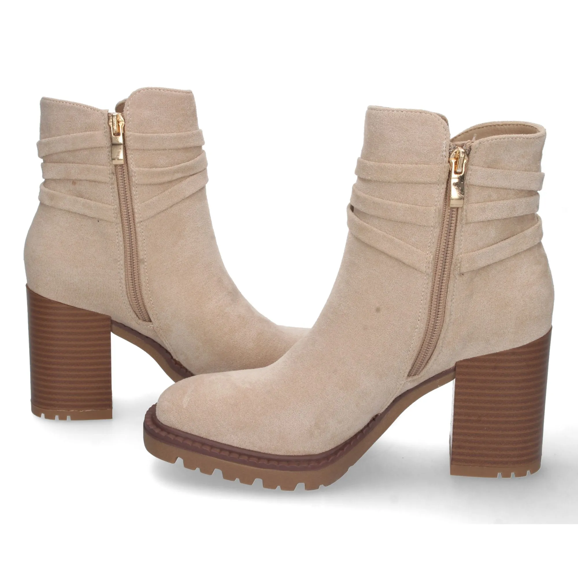 Botines de tacón alto con flecos en caña mujer color beige