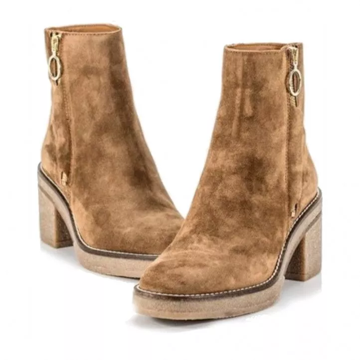Botines tacón Alpe marrones con tacón y cremallera lateral tapada