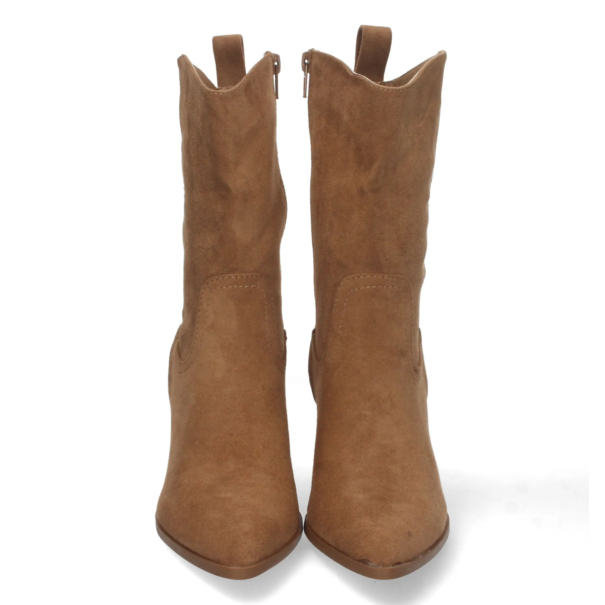 Botines tacón alto cuadrado mujer color camel
