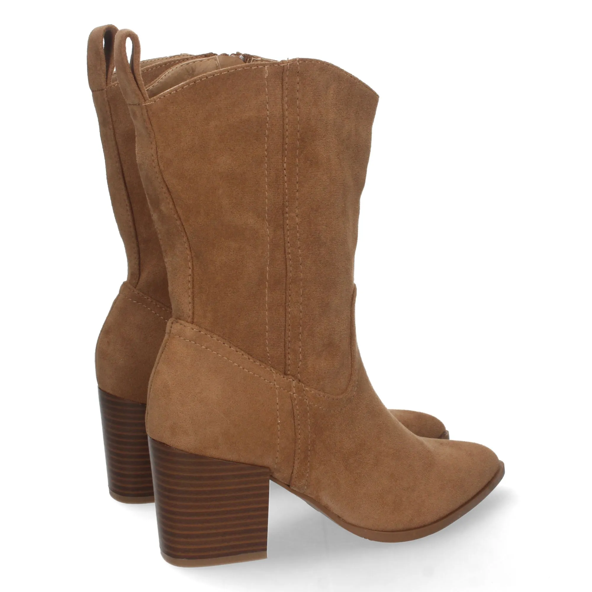 Botines tacón alto cuadrado mujer color camel