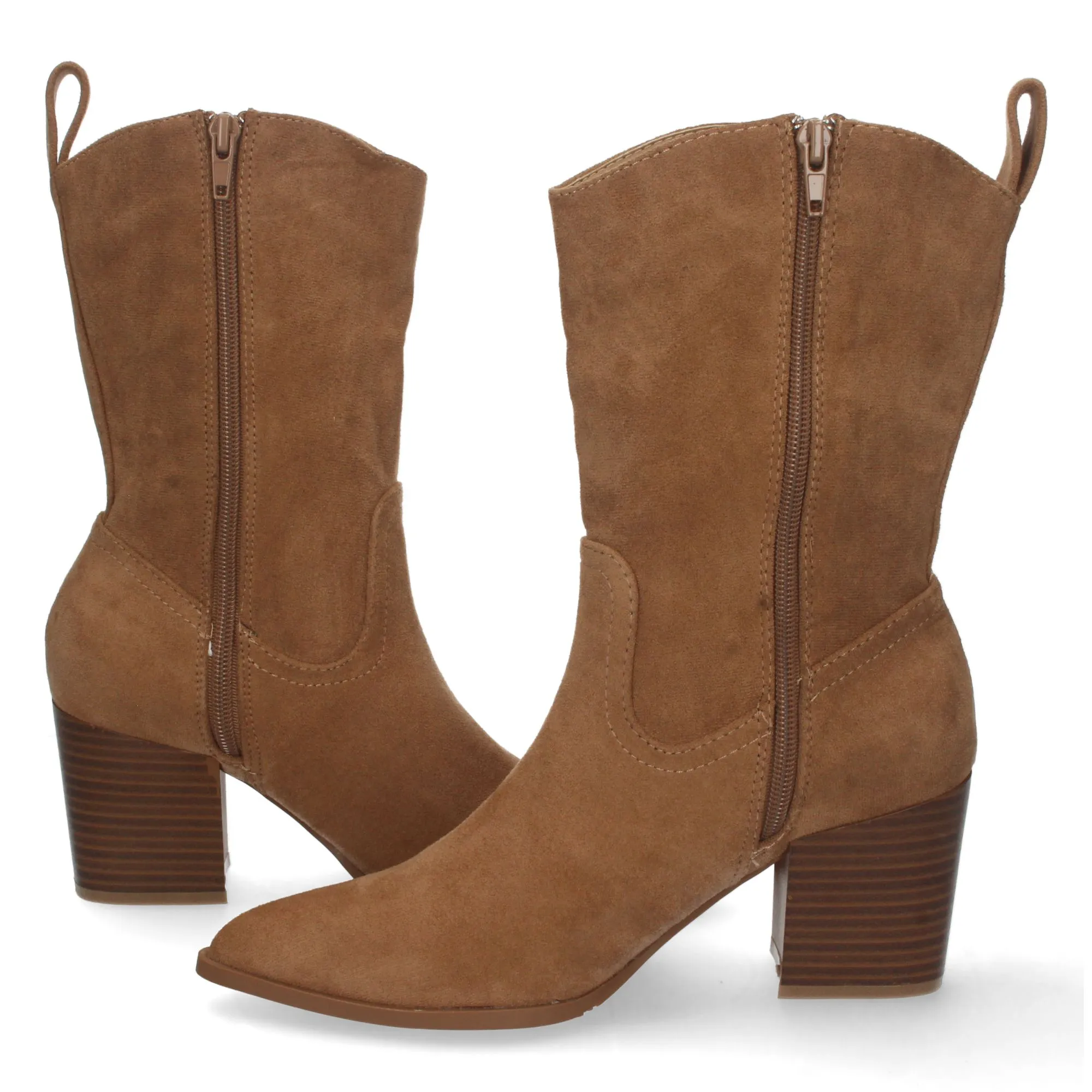 Botines tacón alto cuadrado mujer color camel