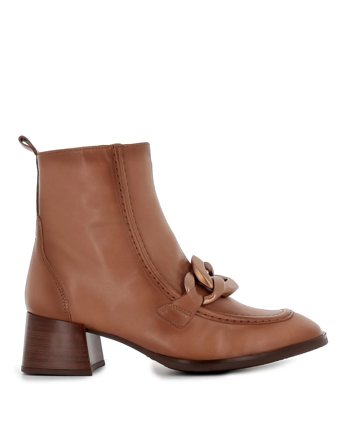 Botín tacón bajo con cadena piel beige mujer Hispanitas