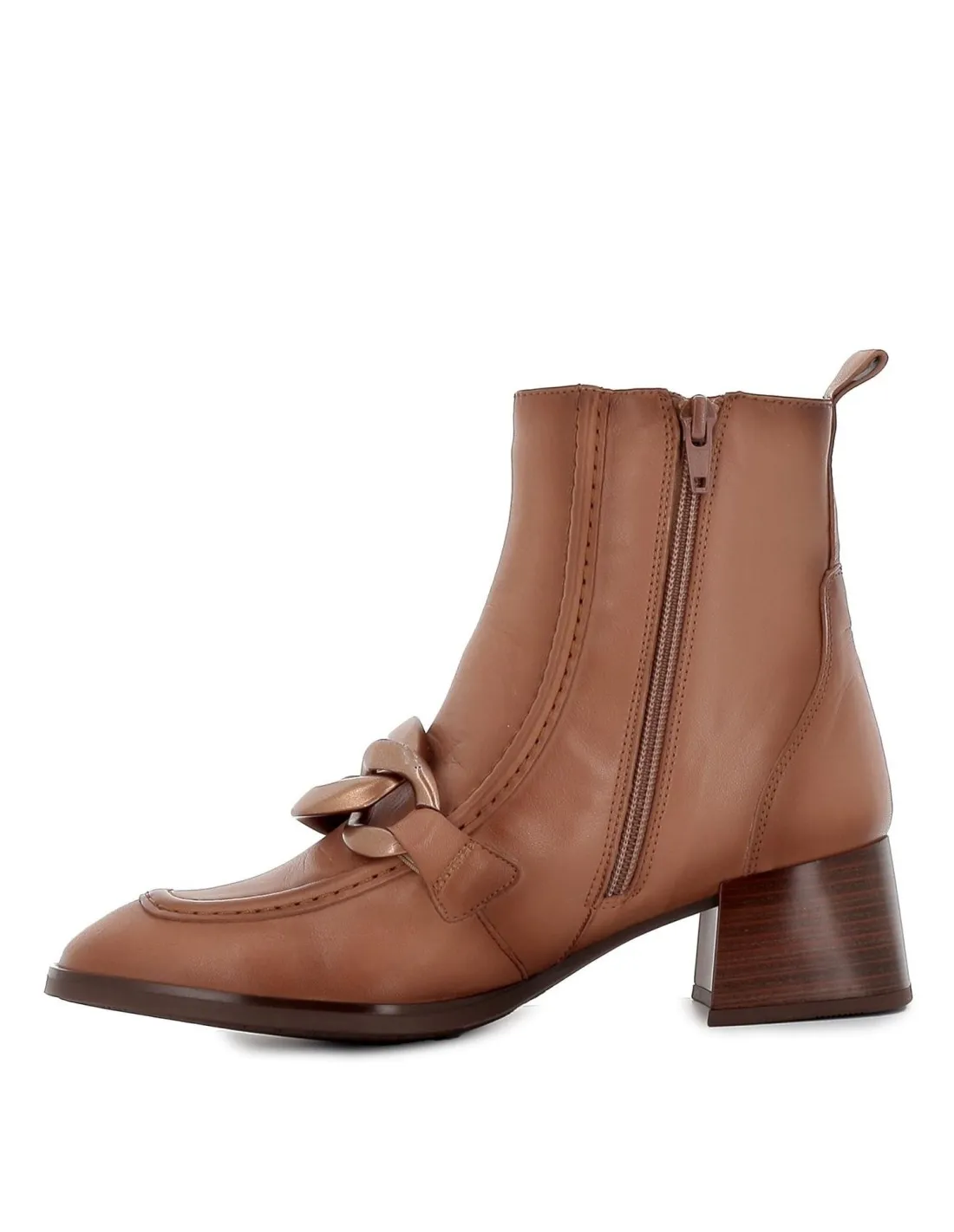 Botín tacón bajo con cadena piel beige mujer Hispanitas