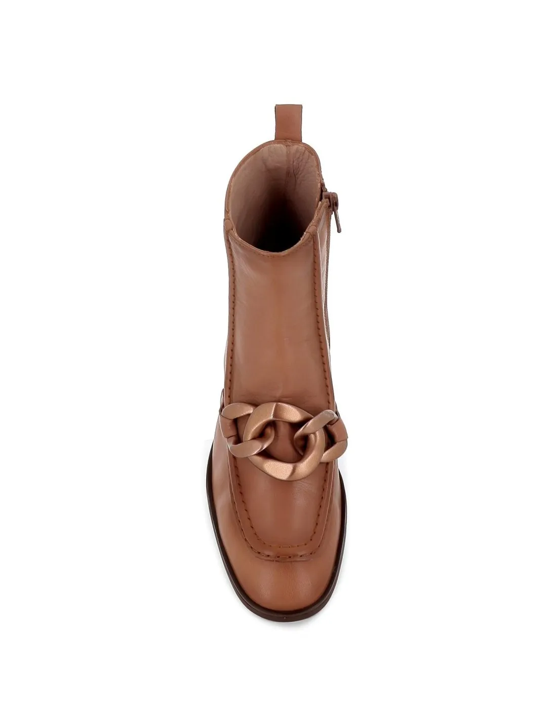 Botín tacón bajo con cadena piel beige mujer Hispanitas