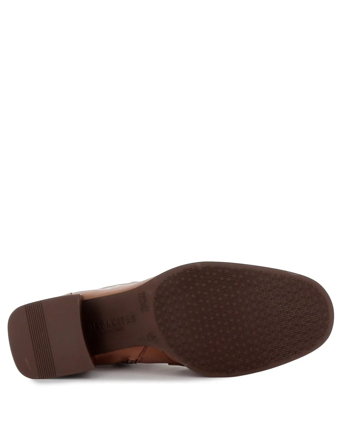 Botín tacón bajo con cadena piel beige mujer Hispanitas