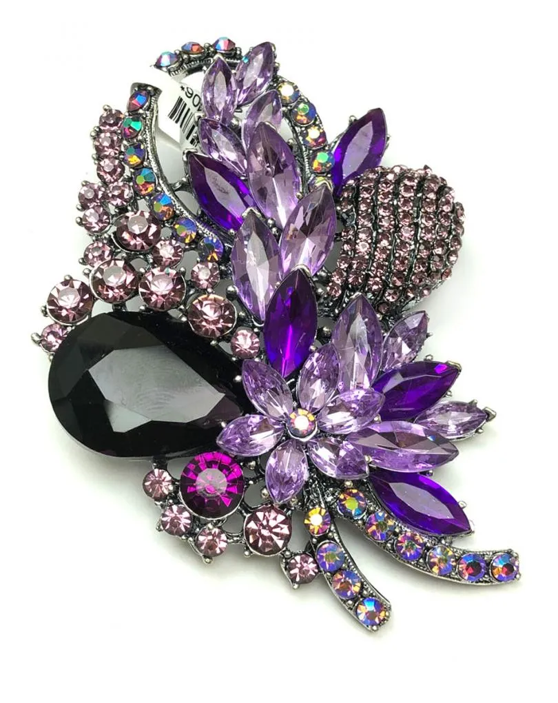 BROCHES MORADOS Y LILAS CON FABULOSA PEDRERIA DE CRISTAL
