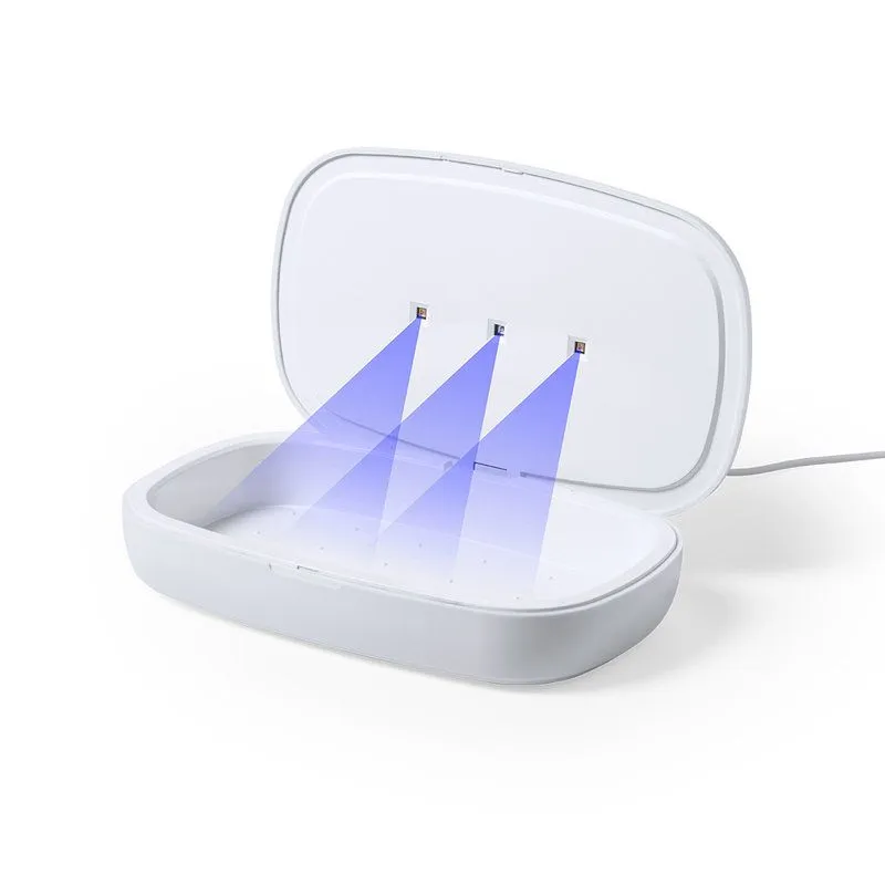 Caja Esterilizadora UV Cargador Halby Inalámbrico. Luz Ultravioleta. Conexión USB. Cable Incluido
