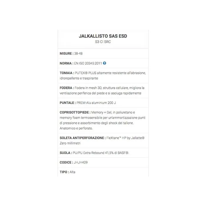 Calzado de alta seguridad Jallatte Jalkallisto SAS ESD S3 CI SRC