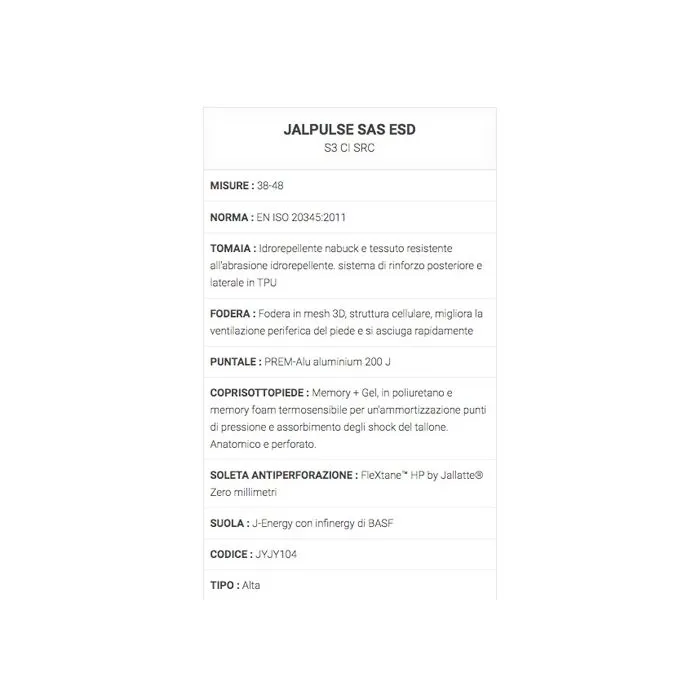 Calzado de trabajo altoJallatte Jalpulse SAS S3 CI ESD SRC