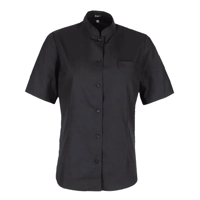 CAMISA MUJER CUELLO MAO ENTALLADA NEGRA DE MANGA CORTA  SAGER