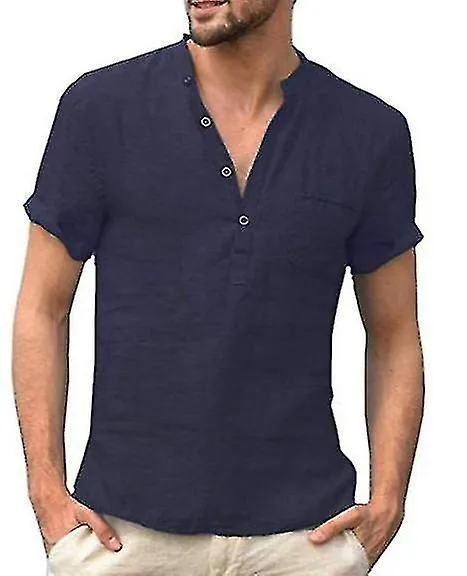 CAMISETA DE MANGA CORTA DE LINO DE ALGODóN DE VERANO PARA HOMBRE S5XL/BL