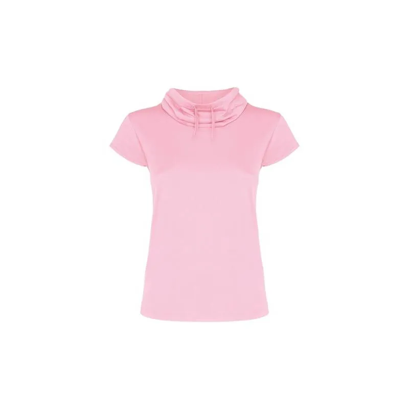 Camiseta de mujer manga corta y cuello chimenea con ajuste de cordón