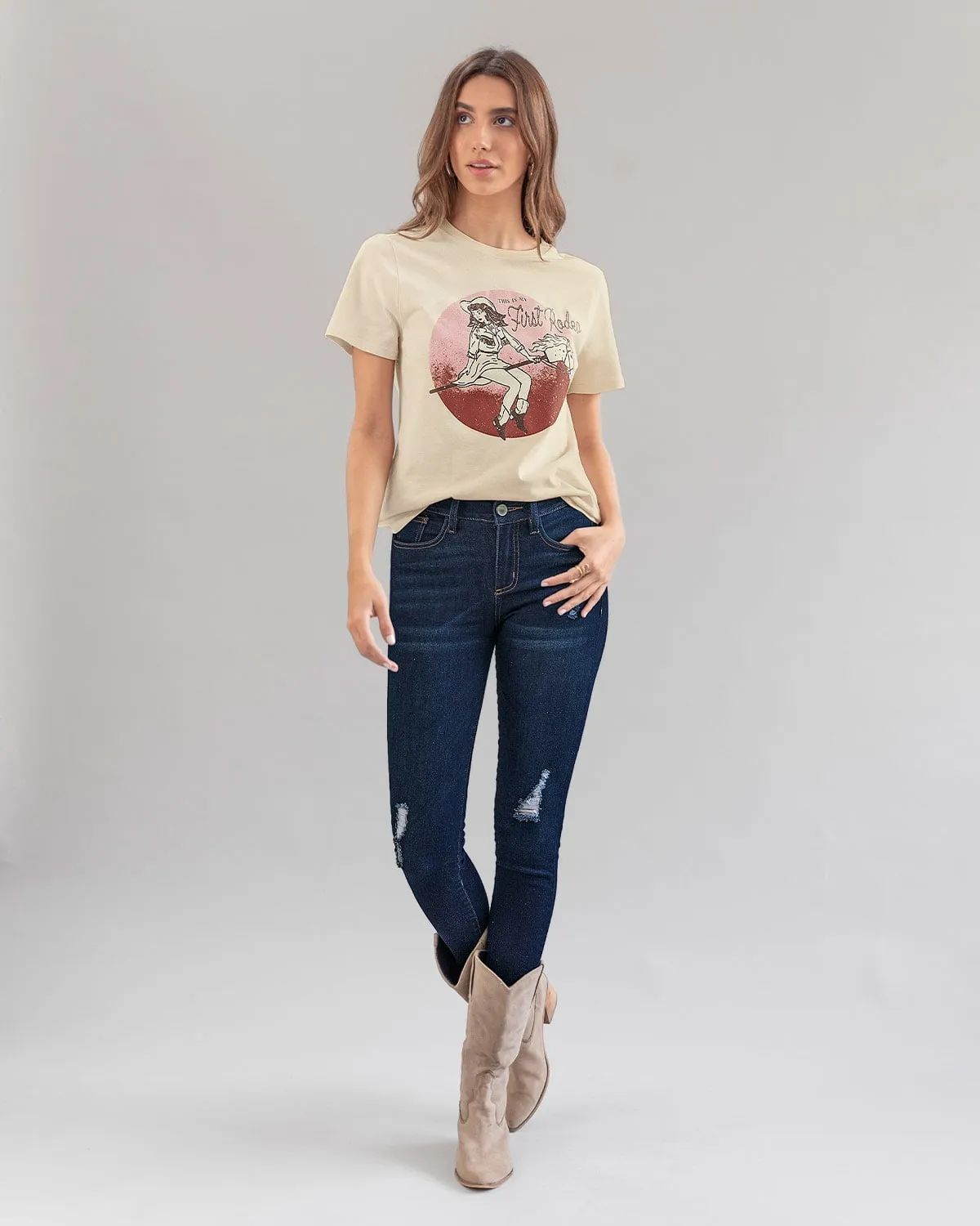 Camiseta en algodón manga corta con estampado localizado