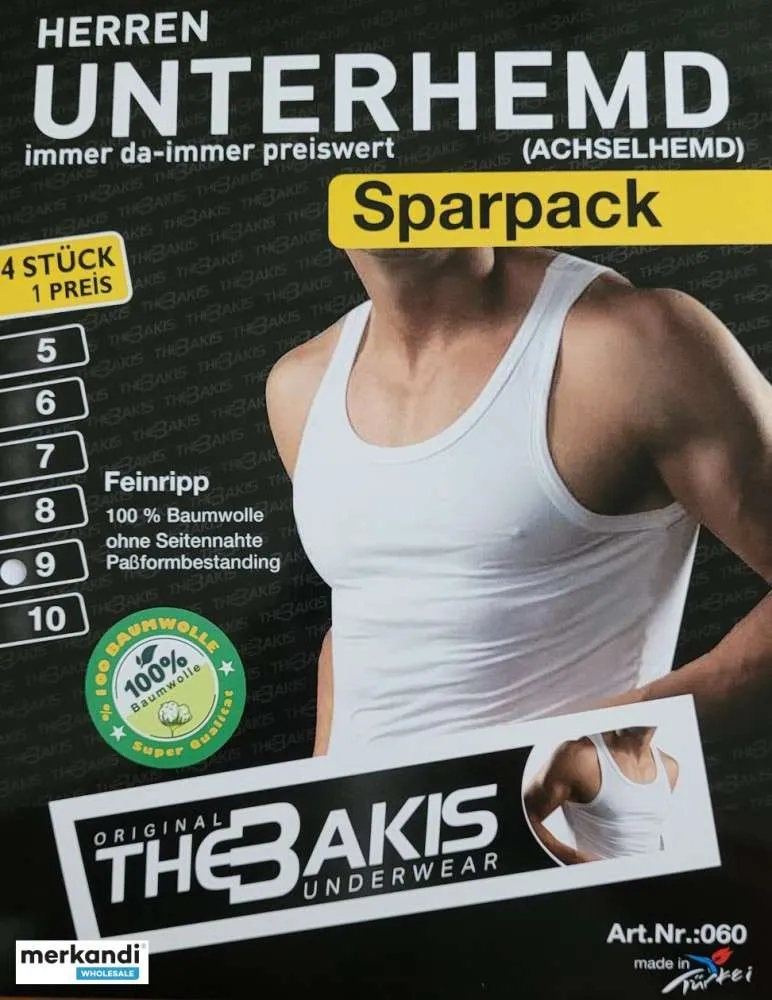 CAMISETA SIN MANGAS BLANCA PARA HOMBRE  PAQUETE DE 4 ROPA INTERIOR FINE RIB