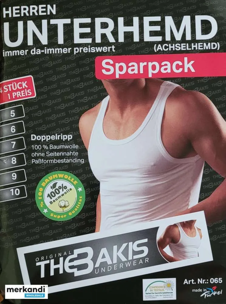 CAMISETA SIN MANGAS BLANCA PARA HOMBRE  PAQUETE DE 4 ROPA INTERIOR FINE RIB