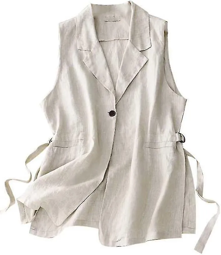 Chaleco de lino de algodón para mujer Blazers sin mangas Cárdigans ligeros de gran tamaño Chaqueta de primavera verano Chaleco