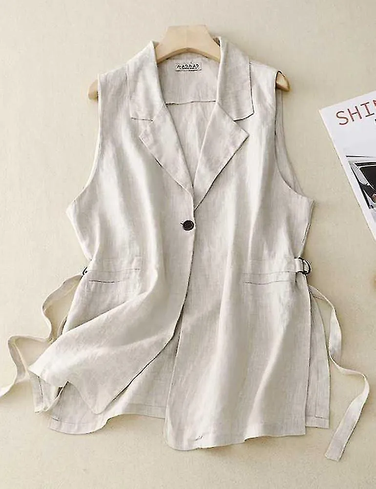 Chaleco de lino de algodón para mujer Blazers sin mangas Cárdigans ligeros de gran tamaño Chaqueta de primavera verano Chaleco