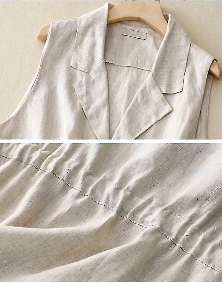 Chaleco de lino de algodón para mujer Blazers sin mangas Cárdigans ligeros de gran tamaño Chaqueta de primavera verano Chaleco