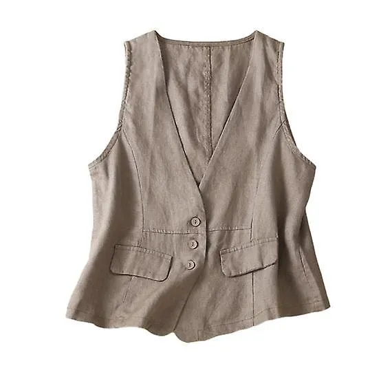 Chaleco de lino sin mangas para mujer Chaleco ligero de verano con chaleco con cuello en V abotonado Accesorios para mujer