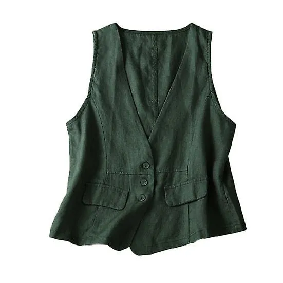 Chaleco de lino sin mangas para mujer Chaleco ligero de verano con chaleco con cuello en V abotonado Accesorios para mujer