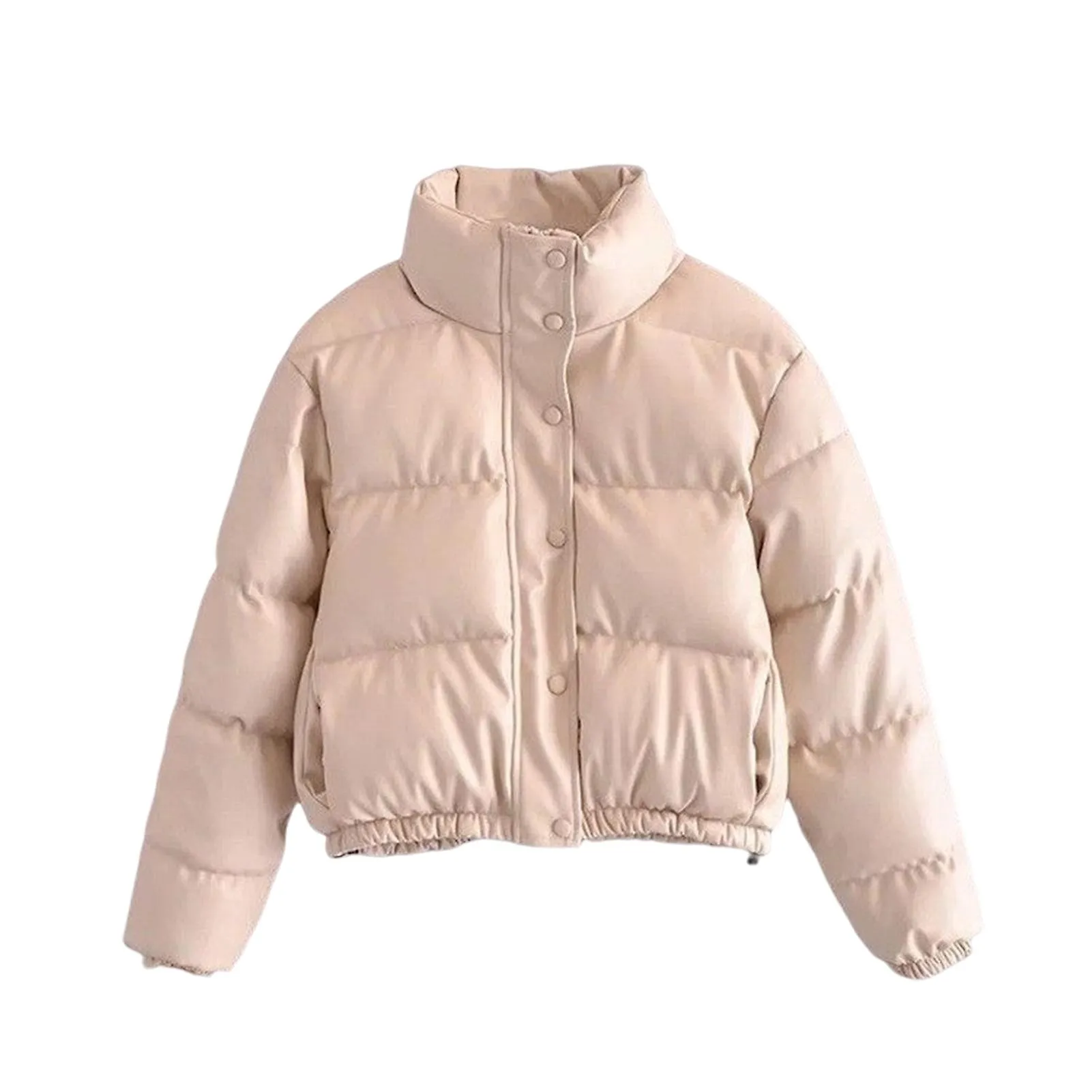 Chaqueta Pu de cuello de pie para mujeres Chaqueta de color sólido de otoño e invierno para mujeres Baile de fiesta diario forma
