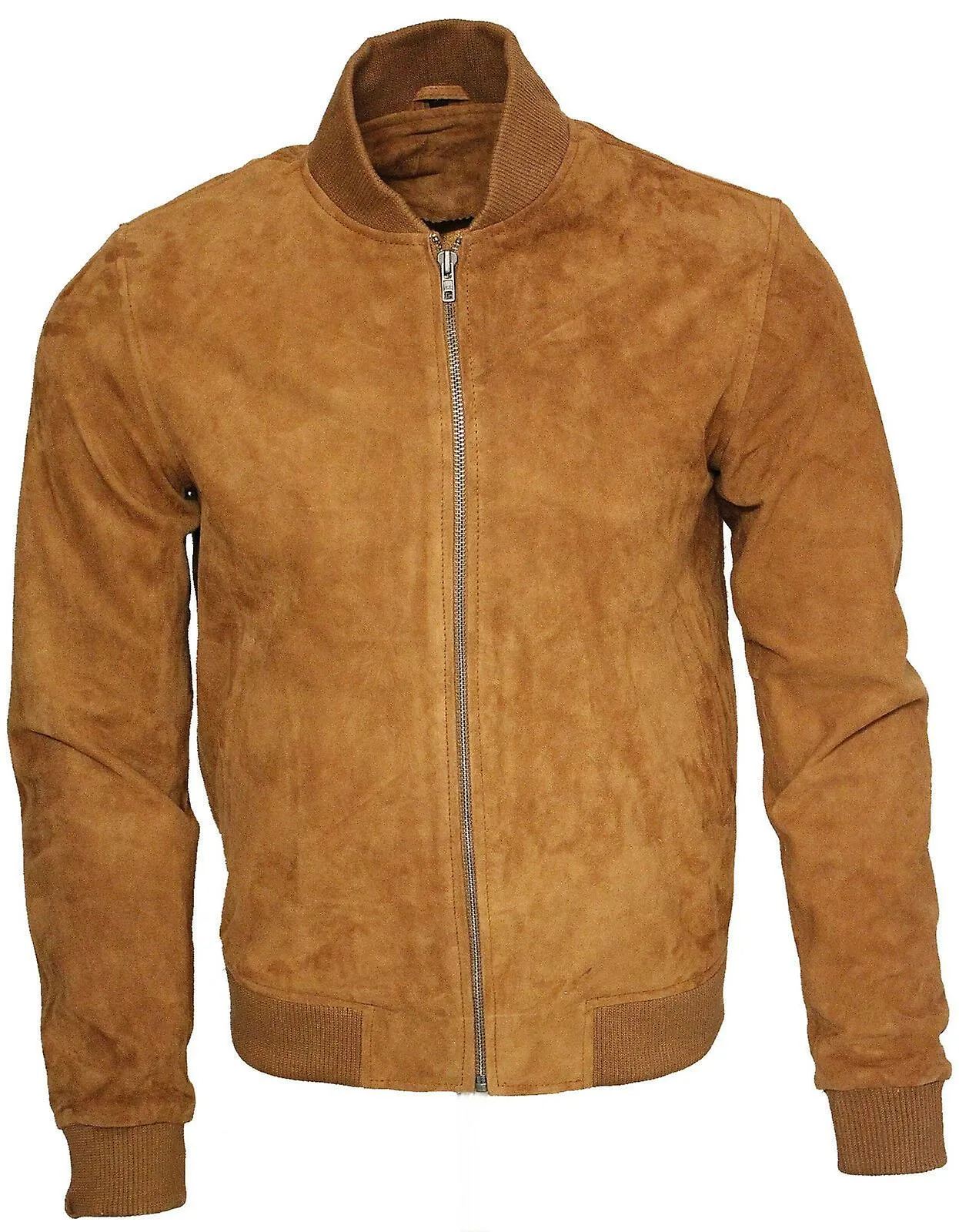 Chaqueta Varsity de cuero de ante bronceado para hombre