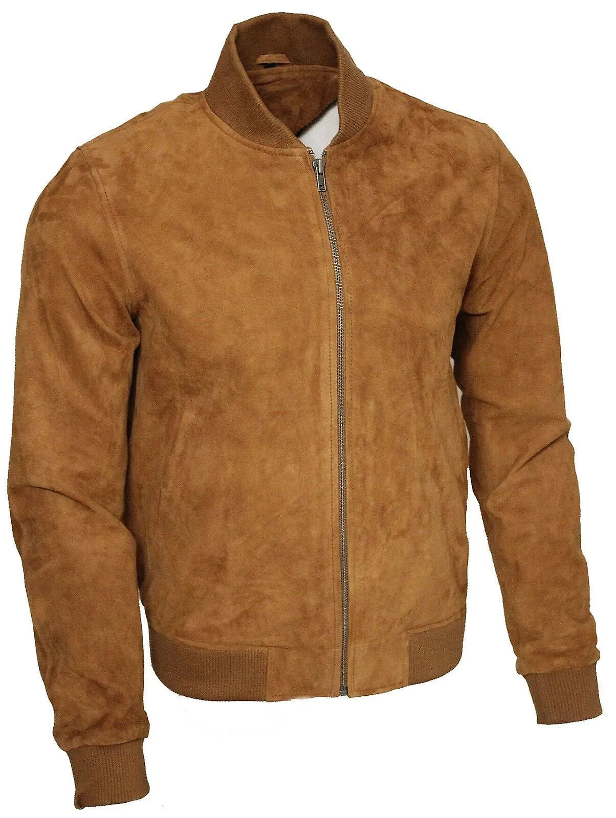 Chaqueta Varsity de cuero de ante bronceado para hombre
