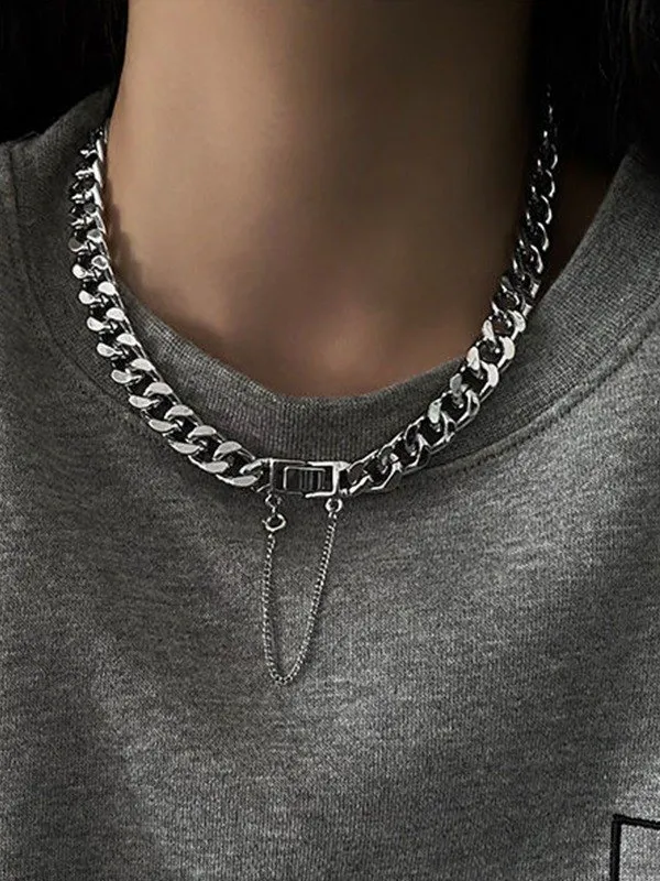 Collar de cadena cubana con hebilla para hombre