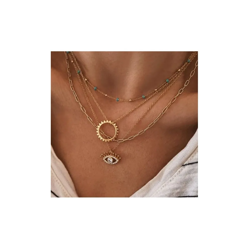 Collar Point Turquesas Oro