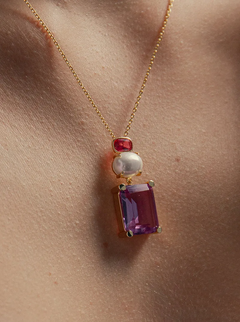 Collares con piedras diseo geométrico tonos morados