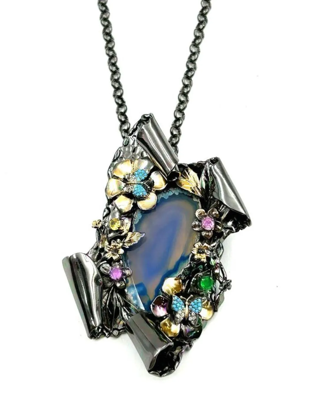 COLLARES DE PIEDRA AGATA AZUL JOYAS DE DISEÑO VANGUARDISTA