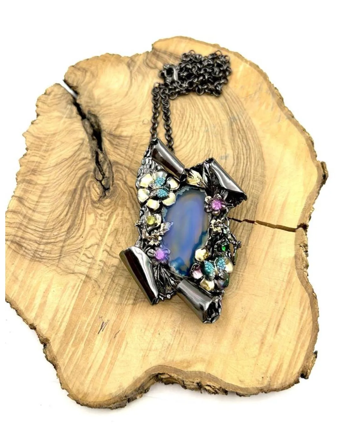 COLLARES DE PIEDRA AGATA AZUL JOYAS DE DISEÑO VANGUARDISTA