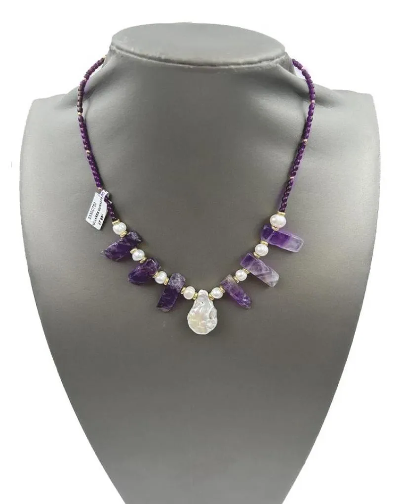 COLLARES MORADOS MUJER DISEÑO ARTESANAL DE AMATISTA Y PERLA