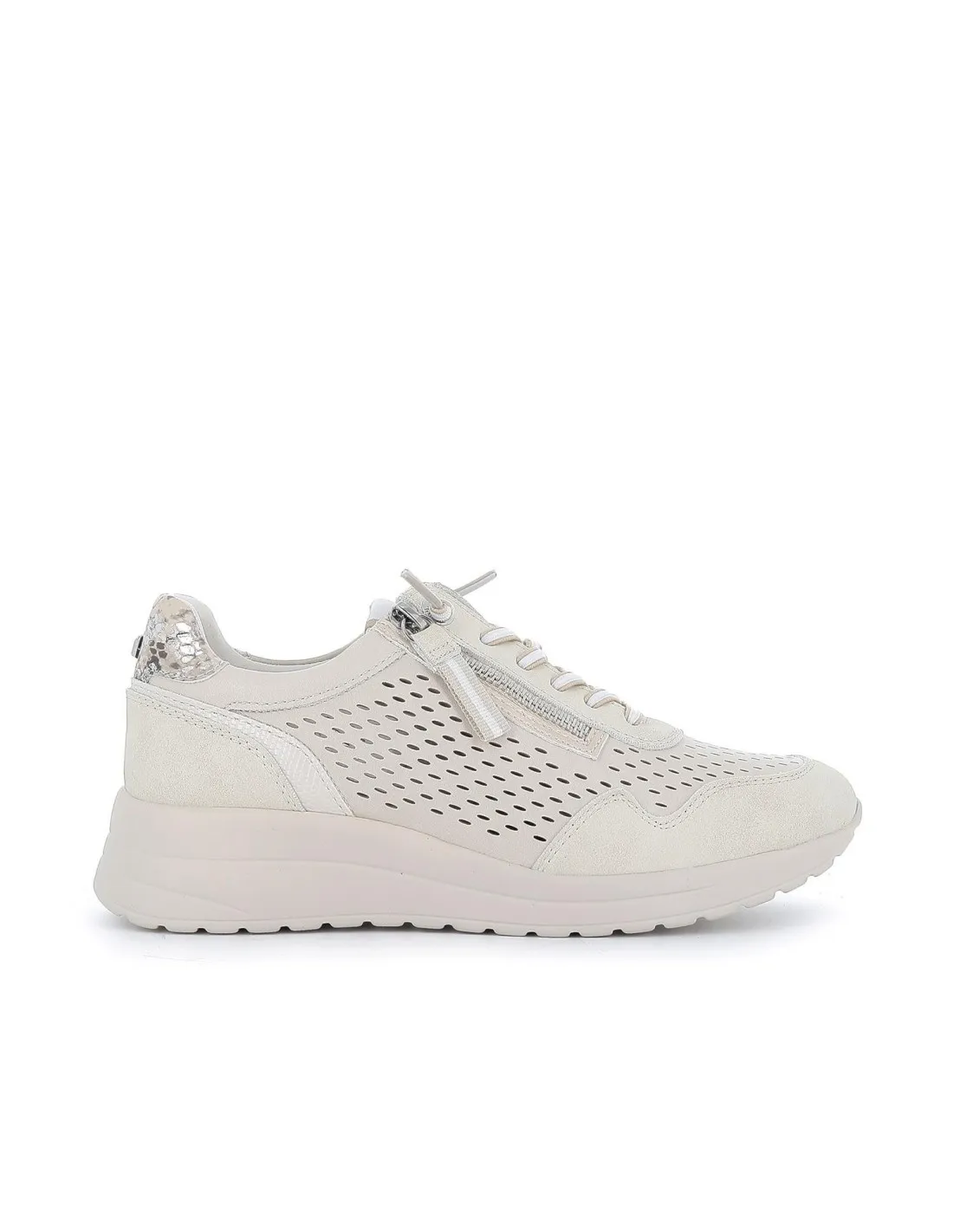 Deportiva beige calados cremallera mujer Mustang