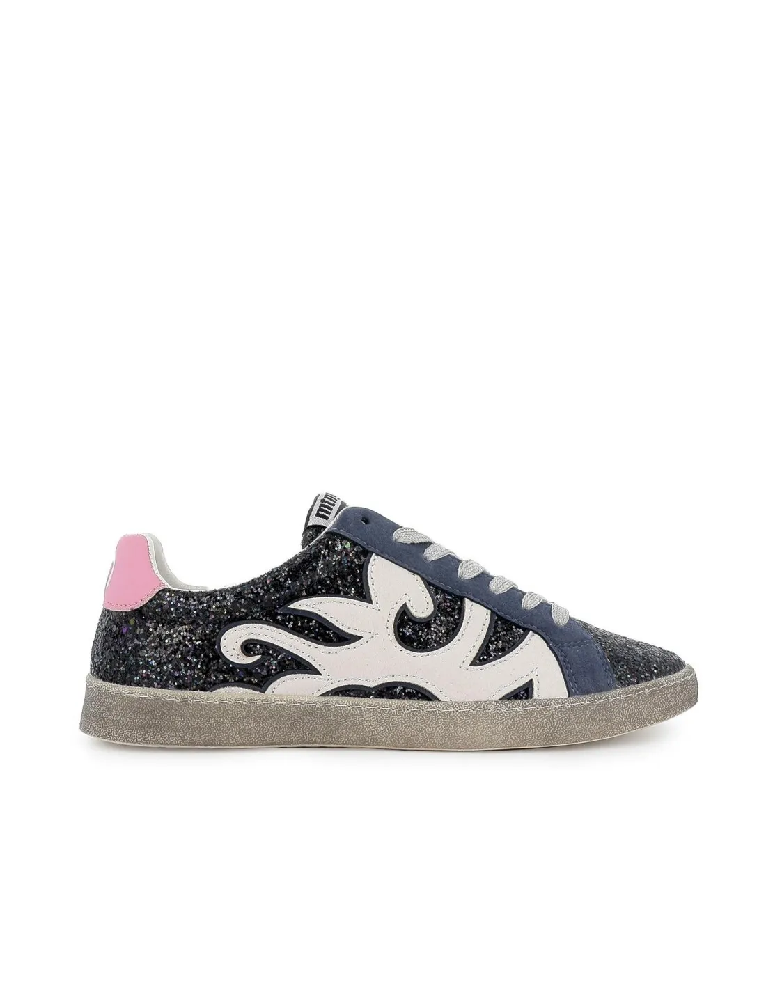 Deportiva clasica cordones y dibujo glitter mujer negro Mustang