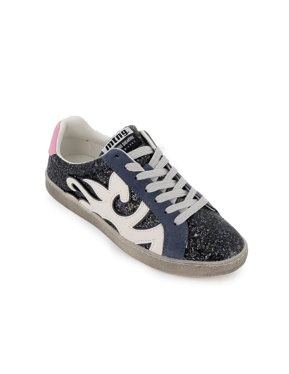 Deportiva clasica cordones y dibujo glitter mujer negro Mustang