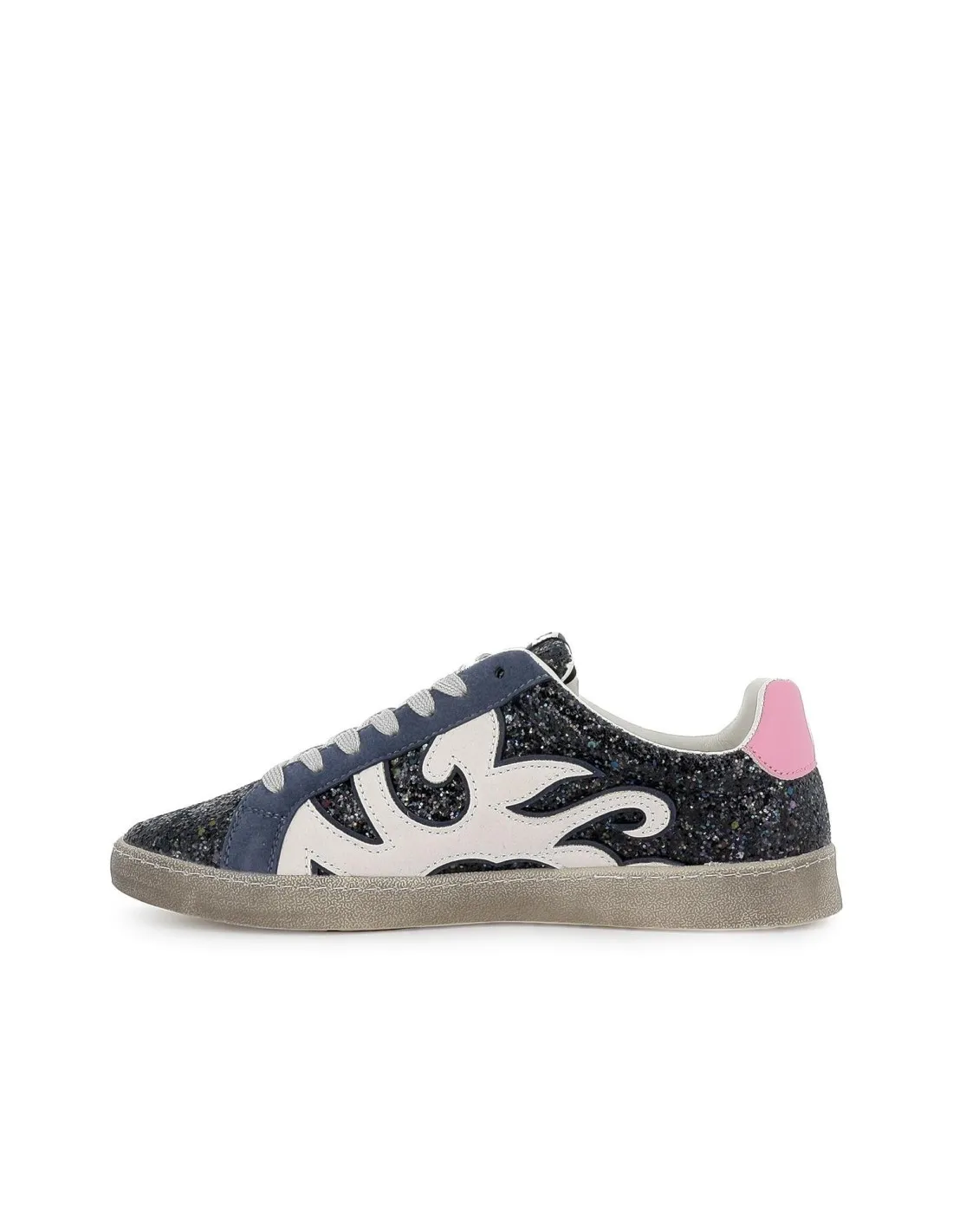 Deportiva clasica cordones y dibujo glitter mujer negro Mustang
