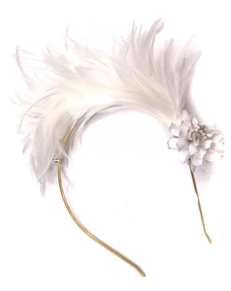DIADEMAS BODA DE PLUMAS BLANCAS DISEÑO VINTAGE SOFISTICADO