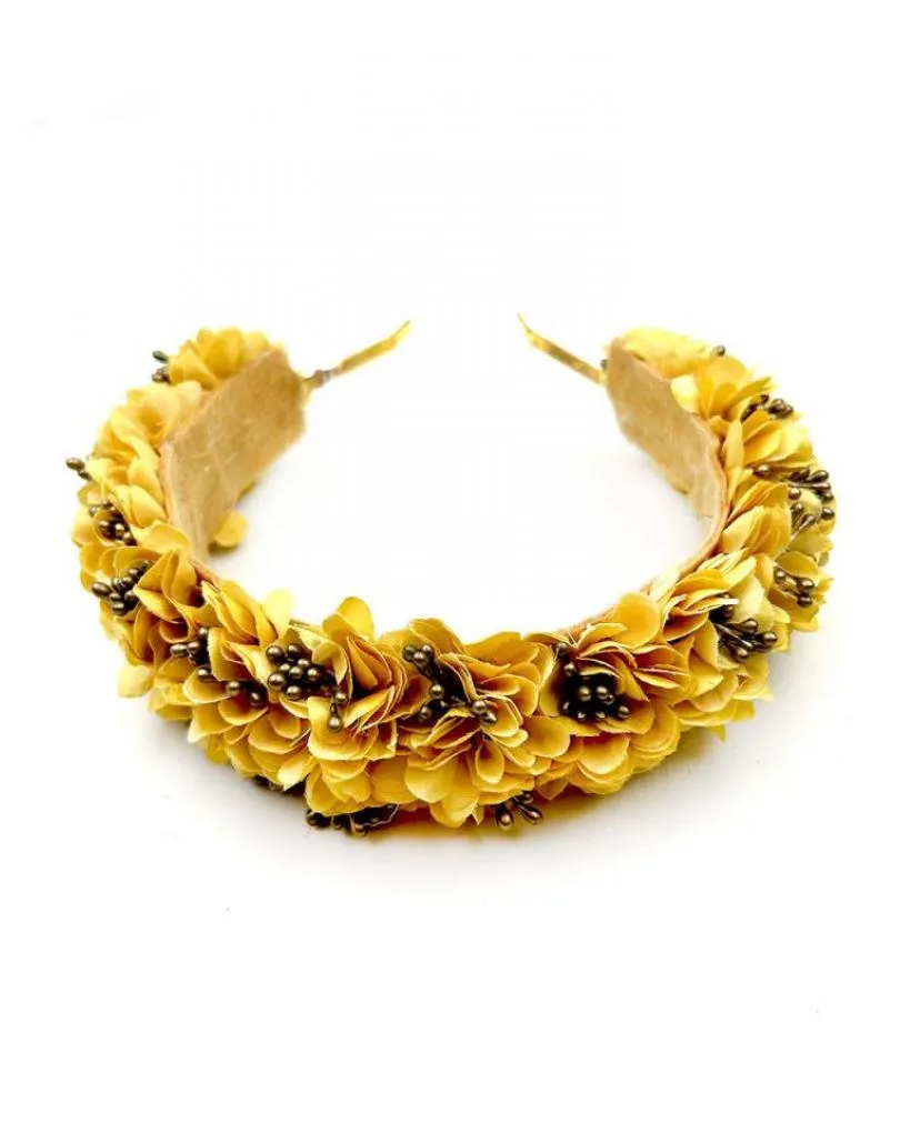 DIADEMAS MOSTAZAS DE FLORES Y FIESTA PARA BODAS Y EVENTOS