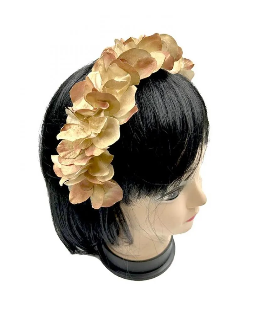 DIADEMAS MUJER DORADAS PARA BODAS Y EVENTOS CON FLORES