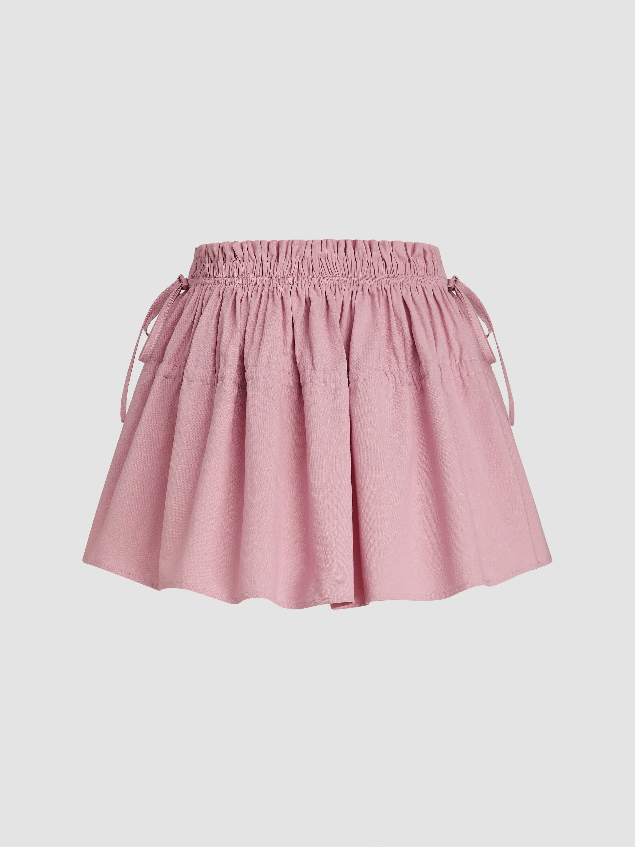 Falda Mini Sólida con Bajo de Volantes y Nudo de Tiro Bajo